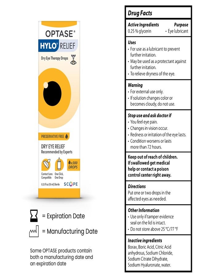 Optase HYLO Relief Dry Eye Drops, 0.33 fl oz (10ml), 300 Doses - Preservative Free Eye Drops for Dry Eyes - Gentle Lubricant Multi-Dose Solution - Contact Lens Compatible for Daily Comfort - Image 2